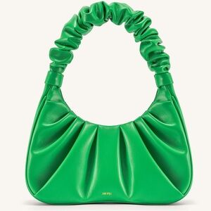 JW PEI Gabbi Ruched Buttery Vegan Leather Vibrant Green Small Hobo Handbag, EUC